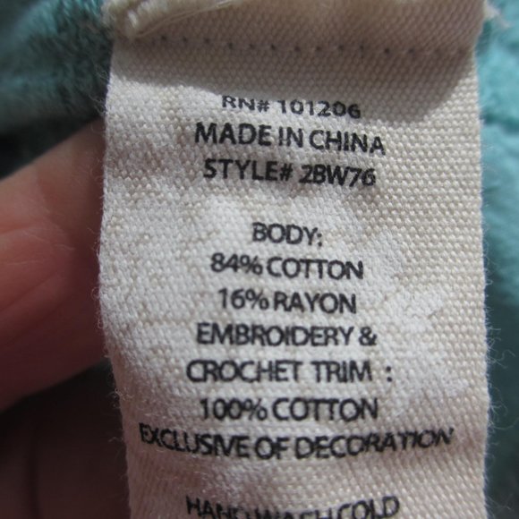 Tunic Top Blouse Size L LARGE Gauzy Cotton Crochet Hem Embroidered - Picture 12 of 12